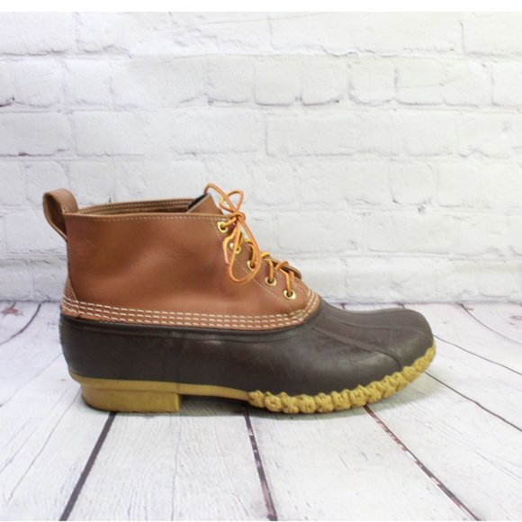 L.L. Bean Other - LL Bean Unlined Brown Leather Lace-up Ankle Waterproof Duck Boots 14 M